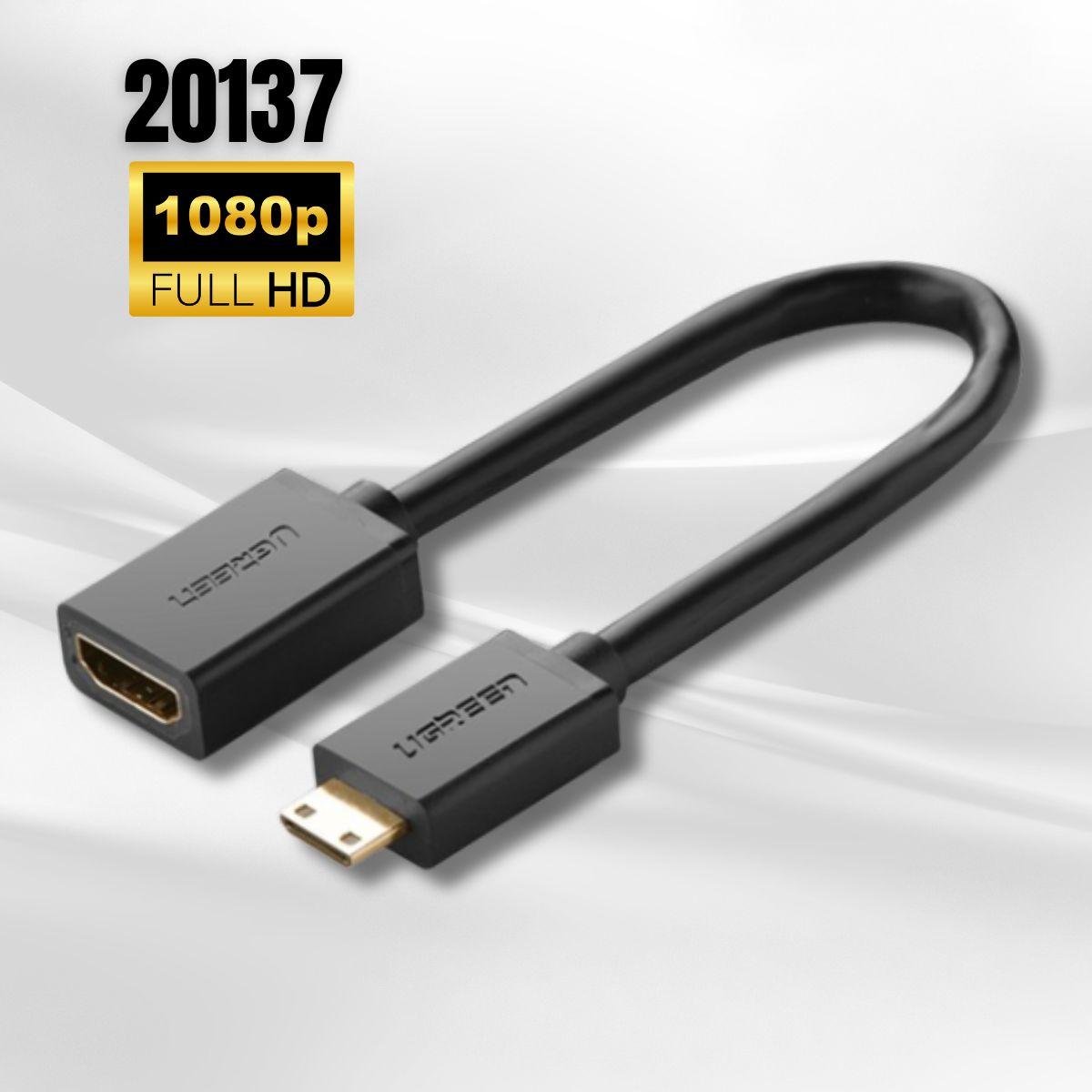 Đầu chuyển đổi Mini HDMI sang HDMI âmUgreen 20137 màu đen, dài 20cm , Chống oxi hoá & han rỉ