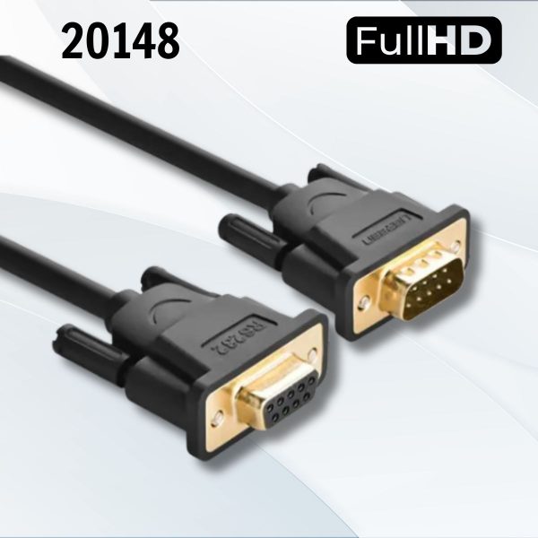 Cáp nối Com RS232 (9M/9F) Ugreen 20148 màu đen, Dài 5m, Đầu mạ vàng 24K