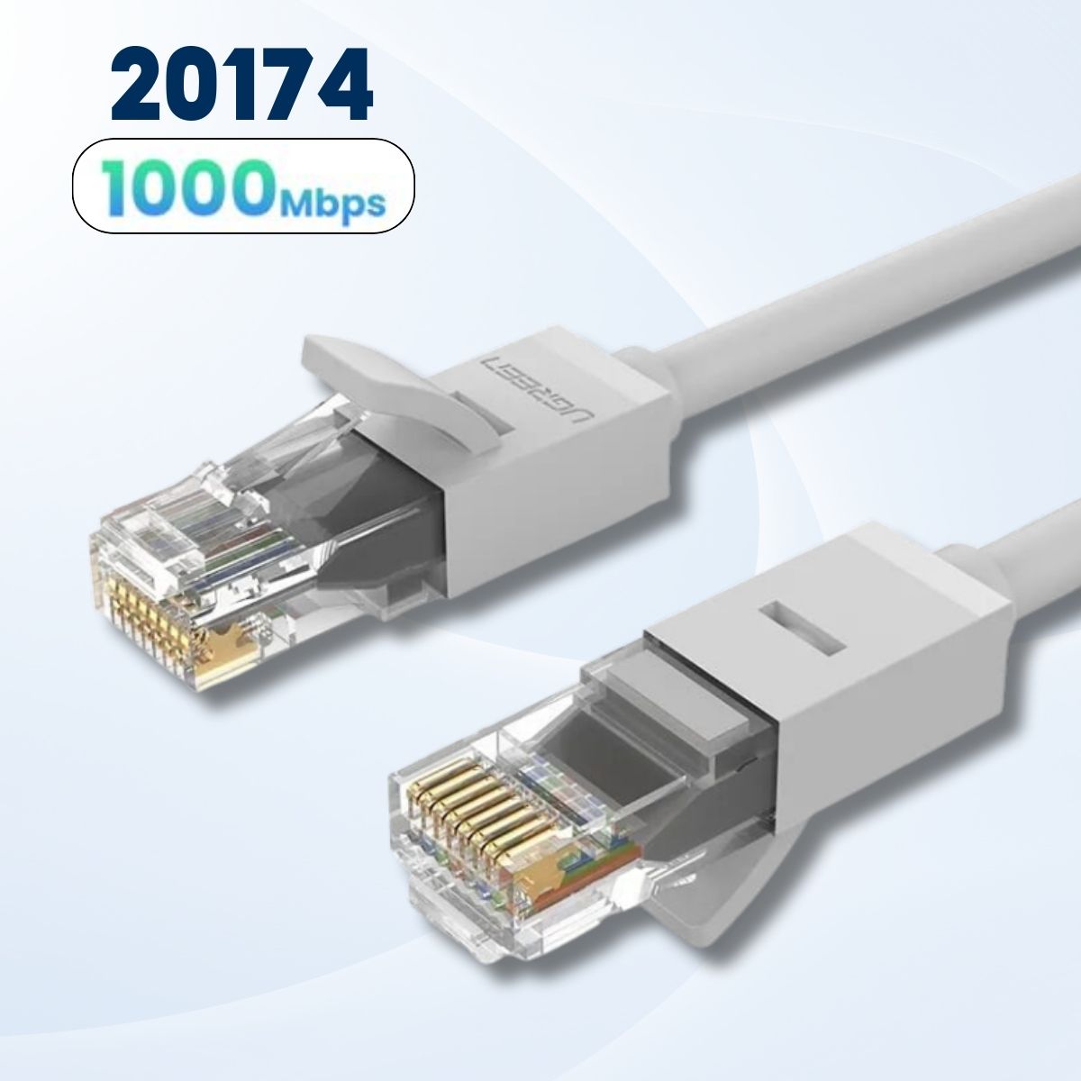Cáp mạng lan Cat6 UTP NW102 Ugreen 20174 1M màu trắng, Hỗ trợ  1000Mbps, Nhôm mạ đồng 26AWG