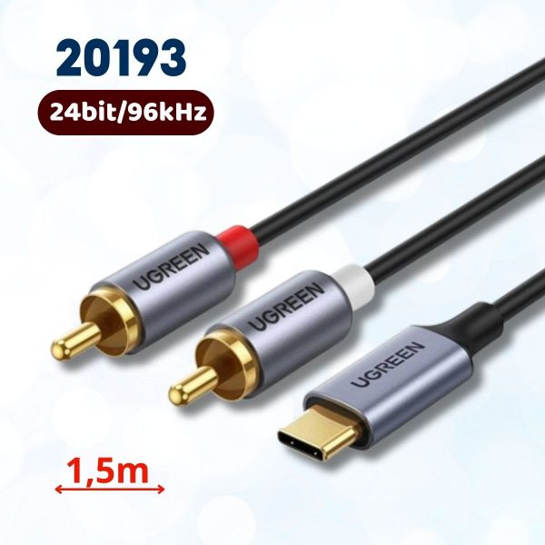 Cáp chuyển đổi âm thanh USB Type-C sang 2 RCA Ugreen 20193 dài 1,5m, Lõi đồng nguyên chất, Tiếp xúc mạ vàng