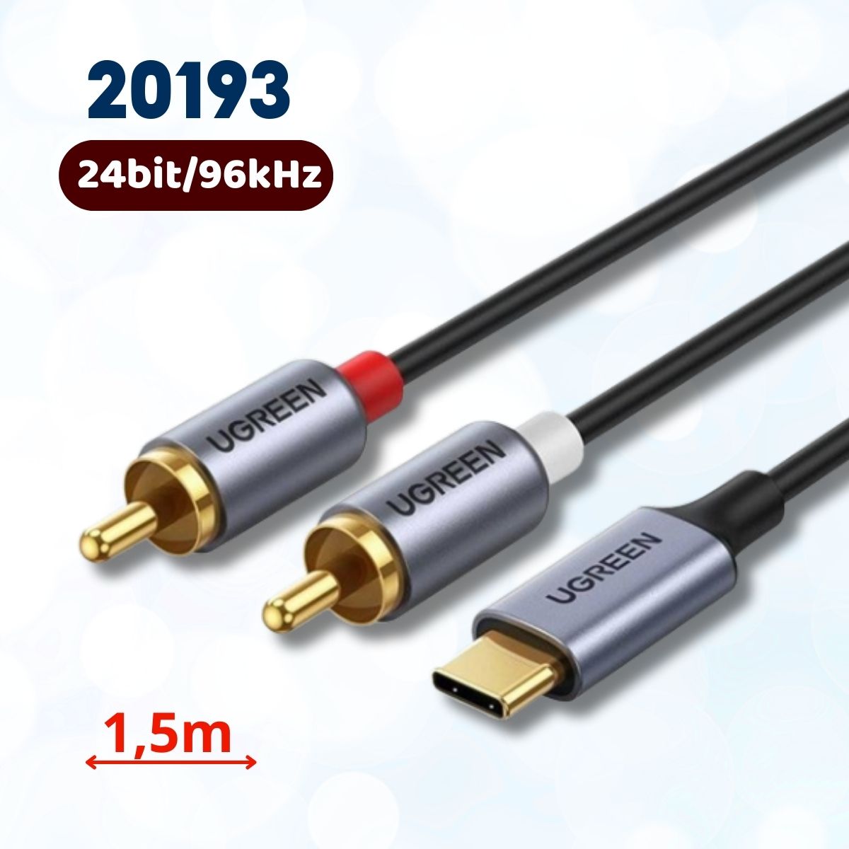 Cáp chuyển đổi âm thanh USB Type-C sang 2 RCA Ugreen 20193 dài 1,5m, Lõi đồng nguyên chất, Tiếp xúc mạ vàng