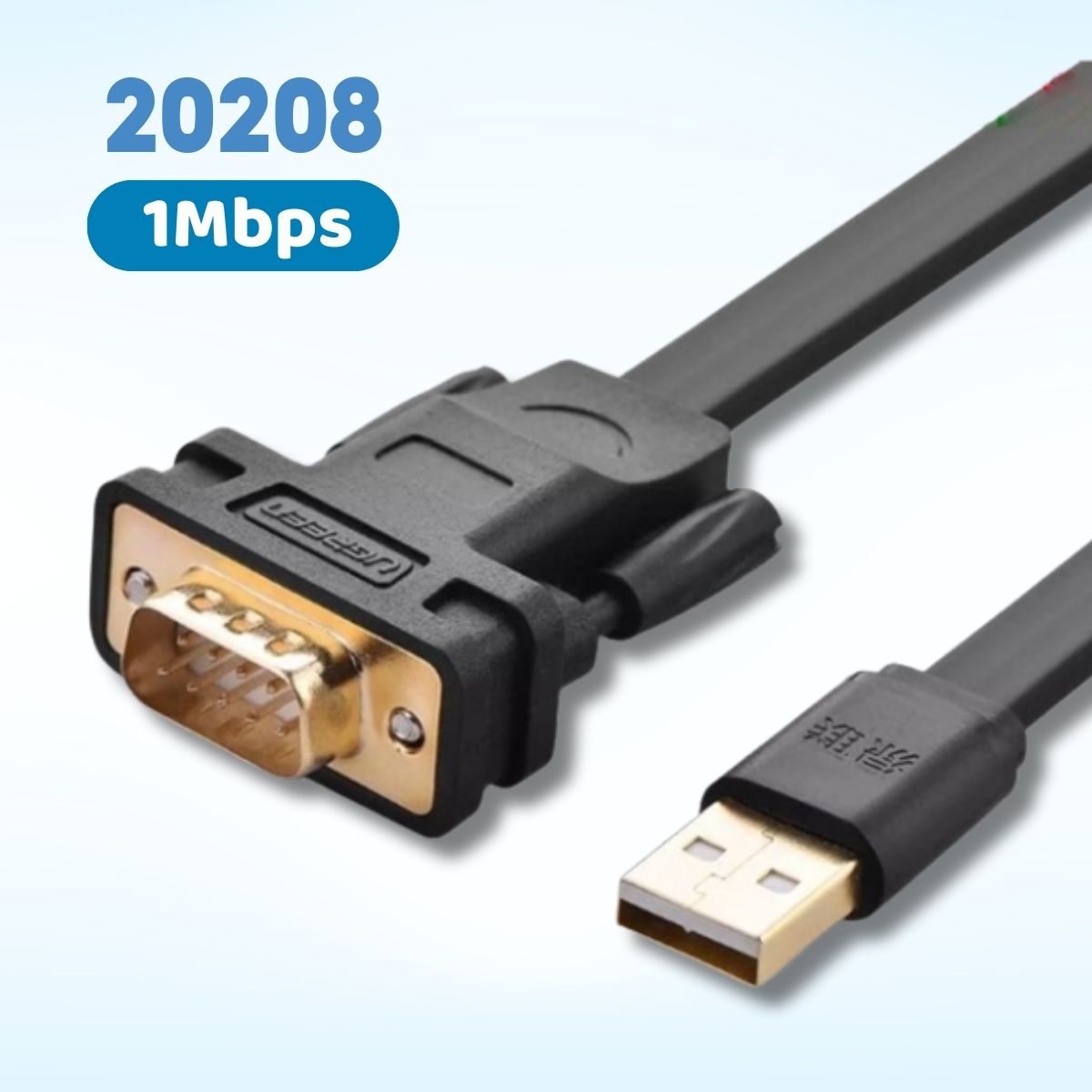 Cáp tín hiệu chuyển đổi USB 2.0 sang Com Ugreen 20208 1.5m RS232 dáng dẹt cao cấp
