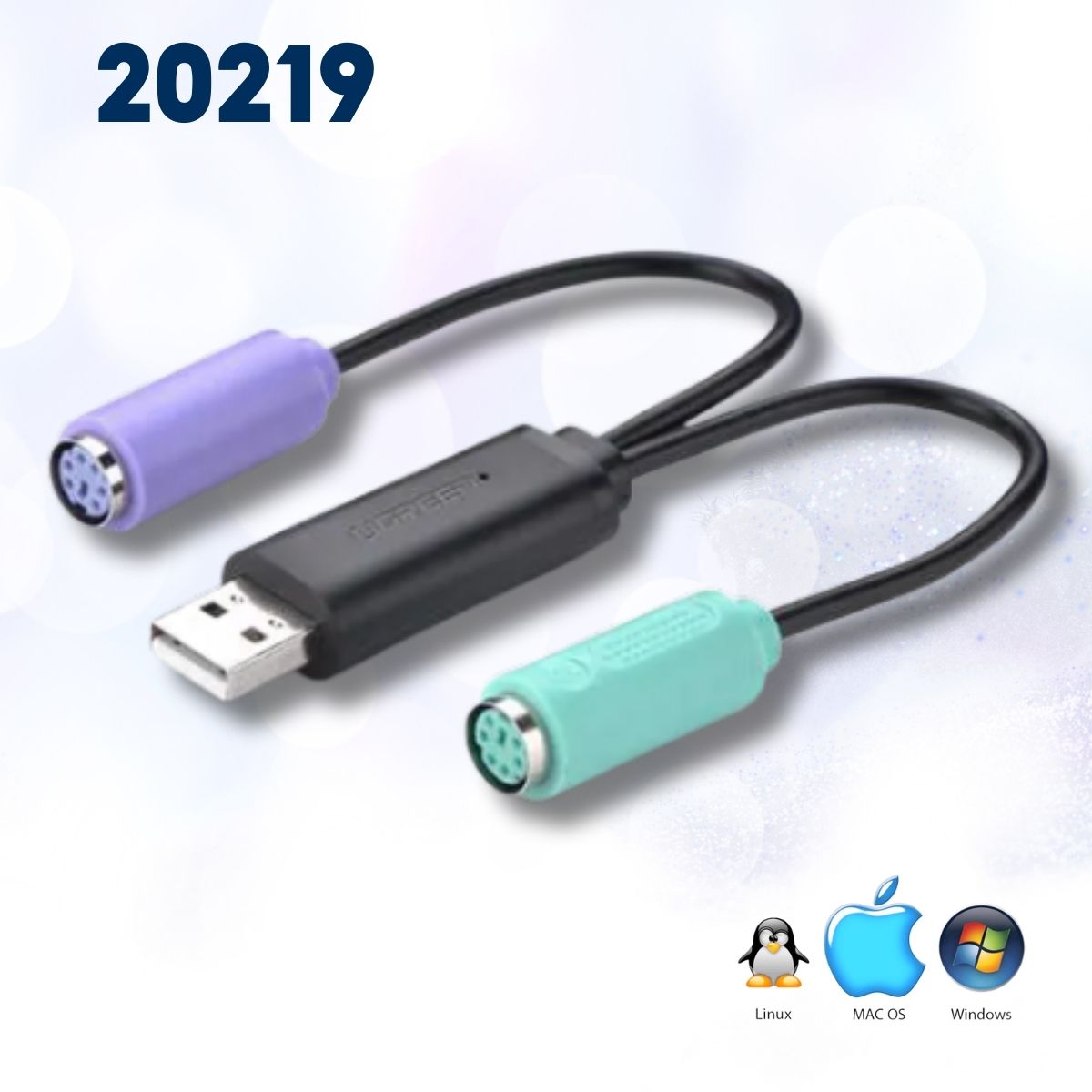 Cáp chuyển đổi USB 2.0 cổng PS/2 cho bàn phím chuột Ugreen 20219 20cm, Đầu tiếp xúc mạ vàng 24K