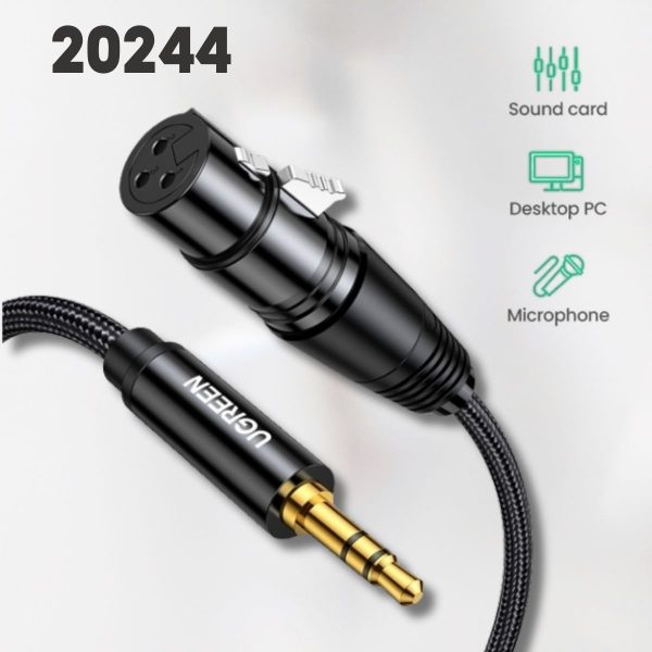 Cáp Audio 3.5mm sang Canon Female (XLR) Ugreen 20244 dài 2M, Hỗ trợ HiFi, Lõi đồng, Vỏ bọc nylon