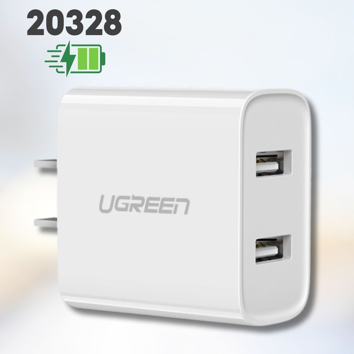 Bộ sạc nhanh 2 cổng USB 5V/2.4A + 1A CD104 Ugreen 20328 Màu trắng, Sạc đồng thời 2 thiết bị, Tự  ngắt khi sạc đầy