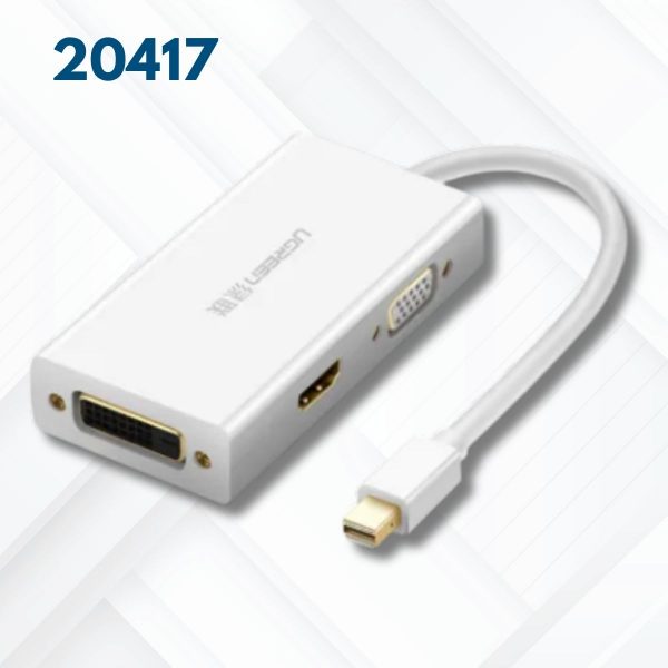 Bộ chuyển đổi Mini displayport sang HDMI + VGA + DVI Ugreen 20417 Màu trắng, Nhựa ABS, Cắm là chạy
