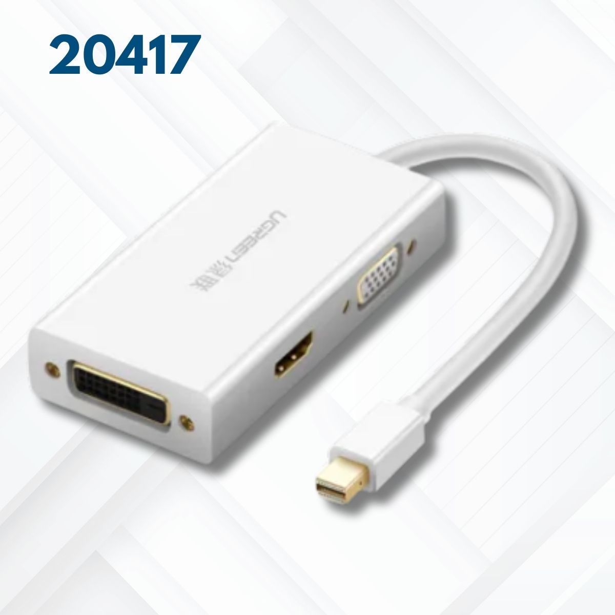 Bộ chuyển đổi Mini displayport sang HDMI + VGA + DVI Ugreen 20417 Màu trắng, Nhựa ABS, Cắm là chạy
