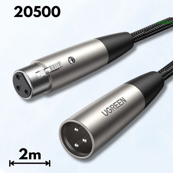 Cáp nối dài XLR 3pin âm dương Ugreen 20500 bọc lưới dài 2m, Đầu cắm hợp kim nhôm chống nhiễu