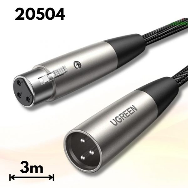 Cáp nối dài XLR 3pin âm dương  Ugreen 20504 bọc lưới dài 3m, Đầu cắm hợp kim nhôm, Giảm tiếng ồn hiệu quả