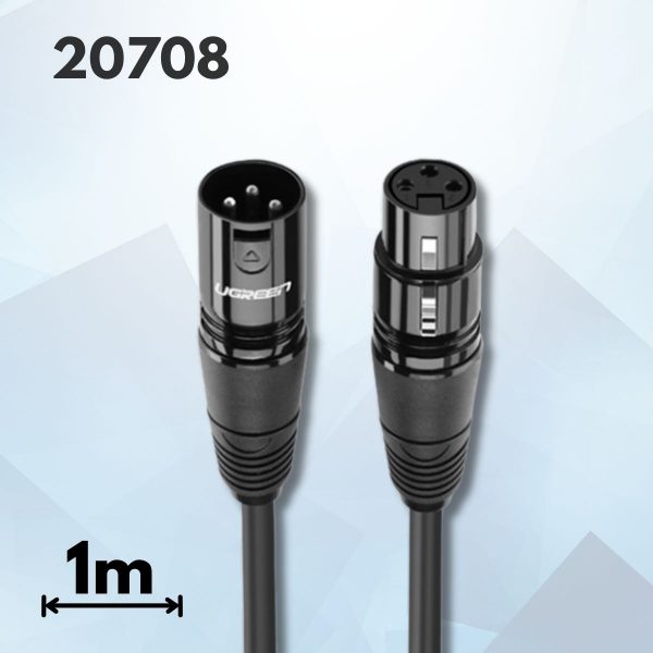 Cáp nối dài Microphone XLR âm dương Ugreen 20708 dài 1m, Nhựa PVC có lớp chổng nhiễu