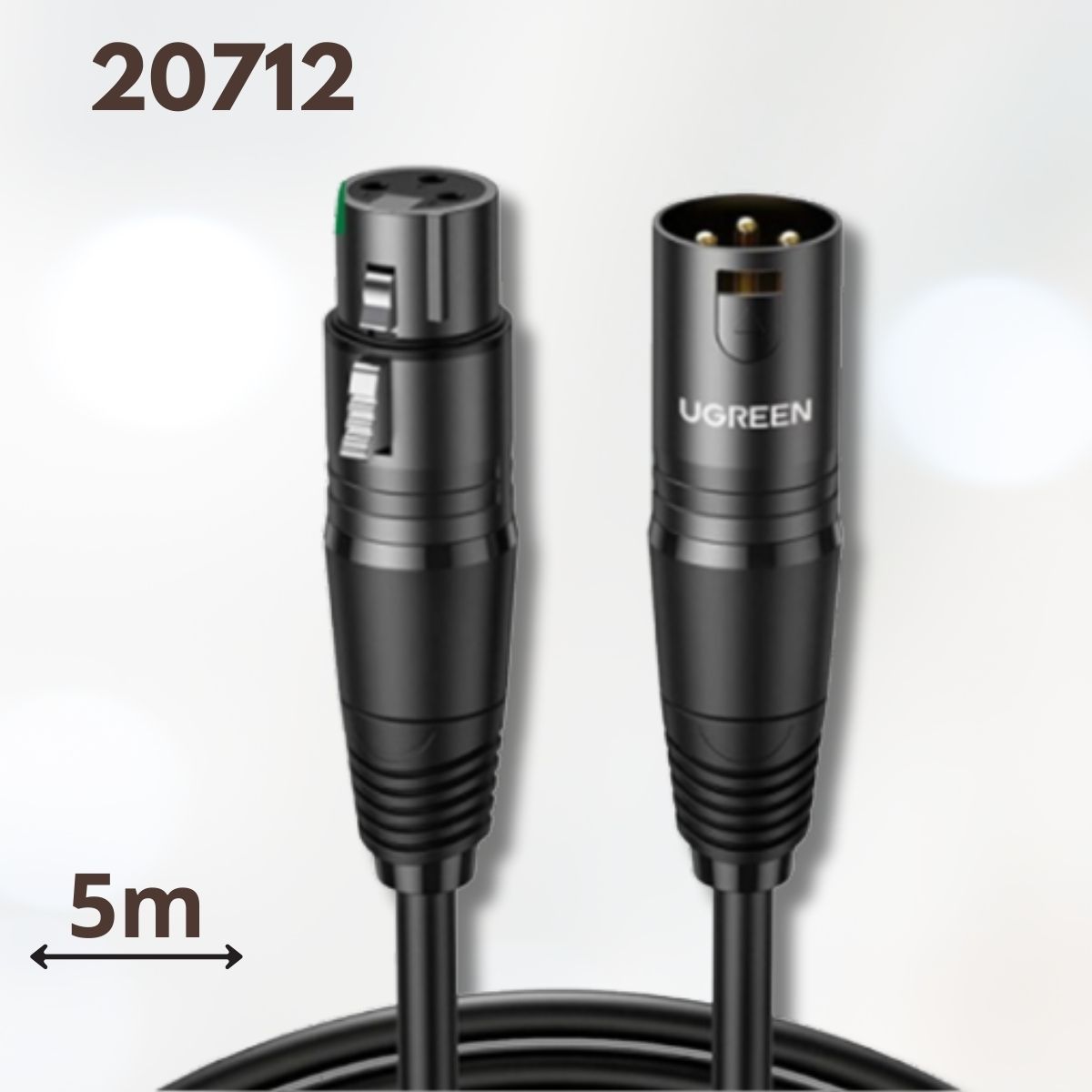 Cáp nối dài Microphone XLR Ugreen 20712 5m màu đen, Có lớp chống nhiễu cao cấp