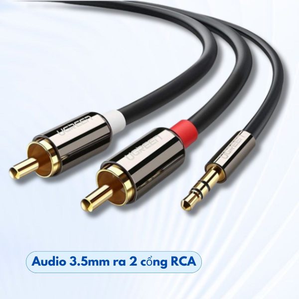 Cáp Audio 3.5mm ra 2 cổng RCA dài 8m Ugreen 20780 AV116 đầu nối mạ vàng 24K cao cấp