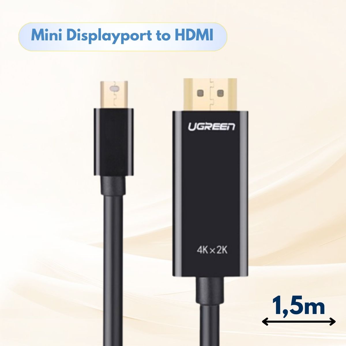 Cáp chuyển Mini Displayport sang HDMI Ugreen 20848 dài 1,5m Hỗ trợ phân phải 4K, Tốc độ 10,8Gbps