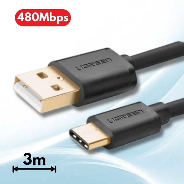 Cáp USB Type C to USB 2.0 dài 3m Ugreen 30162, Tôc độ  480 Mbps, Đầu nối mạ vàng, Cắm là chạy