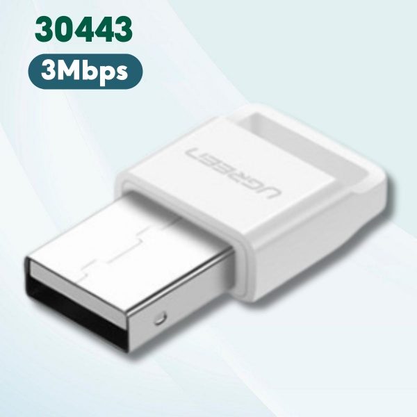 Thiết bị USB thu Bluetooth 4.0 Ugreen 30443 màu trắng, Tốc độ 3Mbps, Hỗ trợ đèn Led báo kết nối