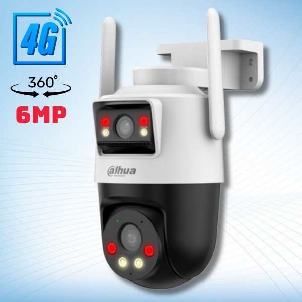 Camera 4G ngoài trời 2 ống kính Dahua DH-P3D-3F-PV-4G 6MP Có màu ban đêm, Phát hiện người và phương tiện, Cảnh báo chủ động, Loa & Mic