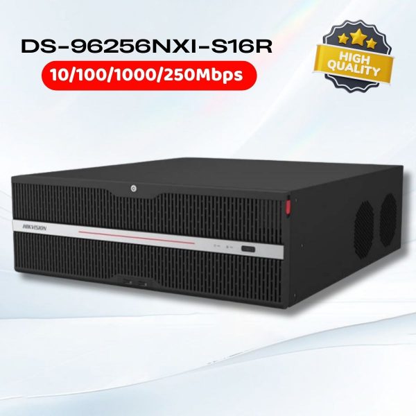 Đầu ghi 256 kênh Hikvision DS-96256NXI-S16R, Hỗ trợ 4 cổng mạng RJ-45 10/100/1000/2500 Mbps, Nhận dạng khuôn mặt, Có điện dự phòng