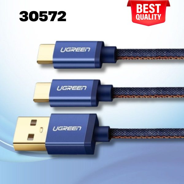 Dây USB 2.0 sang micro USB + Type-C Ugreen 30572 US196 dài 1m, Màu xanh, Hỗ trợ sạc nhanh