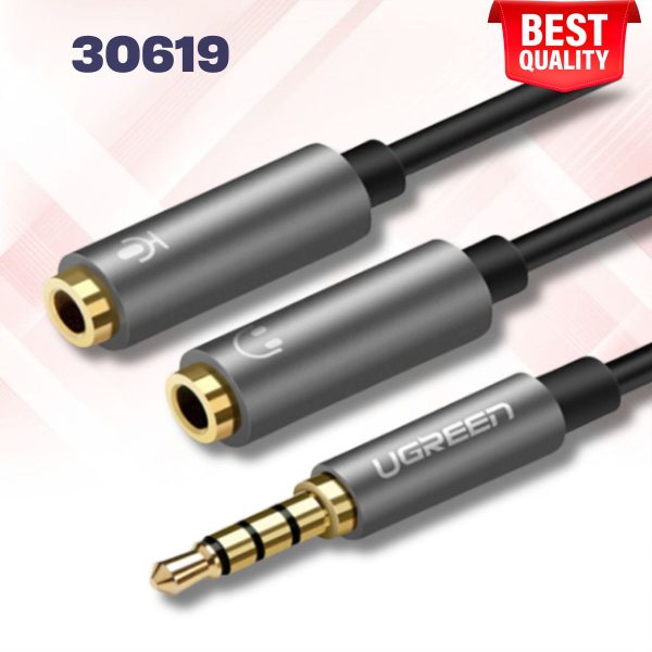 Dây chuyển âm thanh 3.5mm dương sang Jack Mic + Loa âm Ugreen 30619 AV141dài 20cm, màu xám