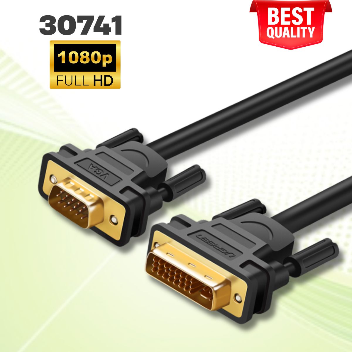 Cáp chuyển đổi DVI 24+5 sang VGA Ugreen 30741 DV102 dài 1m, Màu đen, Độ phân giải 1080p, Tiếp xúc mạ vàng