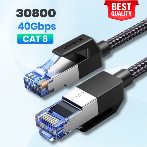 Cáp mạng Cat8 Ugreen 30800 dài 20m đúc sẵn 2 đầu S/FTP 40Gbps bọc dù cao cấp