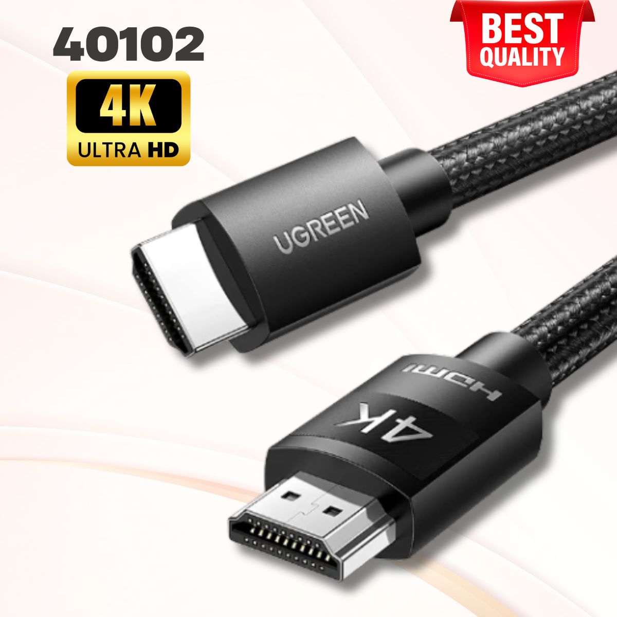 Cáp HDMI 2.0 dài 3M Ugreen 40102, Hỗ trợ độ phân giải 4K@60Hz, dây bện nylon, Đầu nối mạ niken