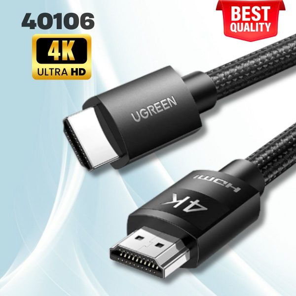 Cáp HDMI 1.4 dài 20M Ugreen 40106 bọc nylon, Hỗ trợ độ phân giải 4K@30Hz, Có IC khuếch đại