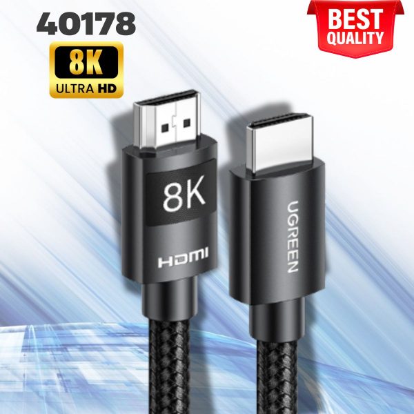 Cáp HDMI 2.1 dài 1M Ugreen 40178 Hỗ trợ  8K@60Hz 48Gbps, HDR eARC, Đầu mạ Niken chống Oxy hóa