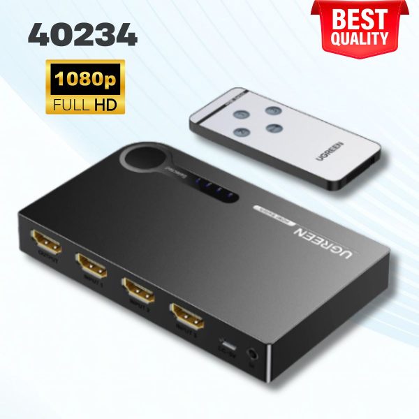 Bộ gộp HDMI 3 vào 1 HDMI chuẩn 4.1 Ugreen 40234 màu đen, Hỗ trợ FullHD 1080P@60Hz, có Remote điều khiển IR rời