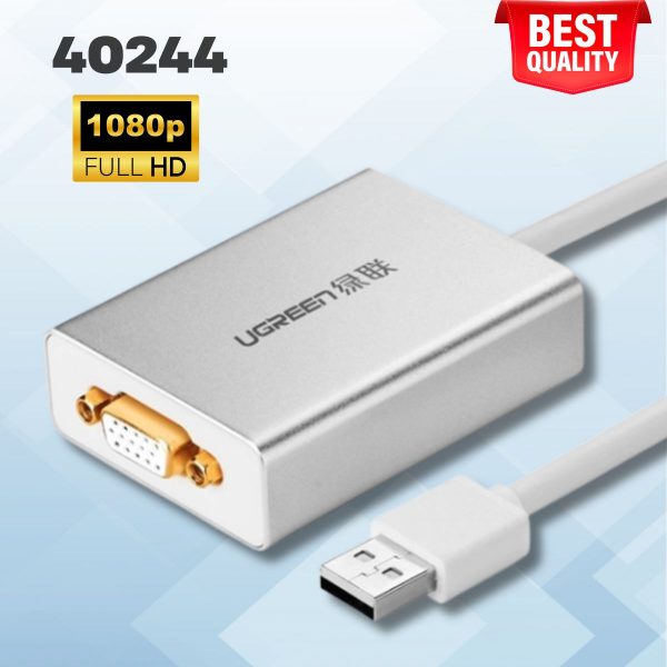 Cáp chuyển USB 2.0 sang VGA Ugreen 40244 dài 80cm, Lõi đồng nguyên chất, Hỗ trợ  1920*1080 32bit
