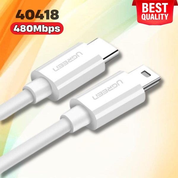 Dây USB Type-C sang mini USB Ugreen 40418 US142, Màu trắng, Hỗ trợ tốc độ 480Mbps