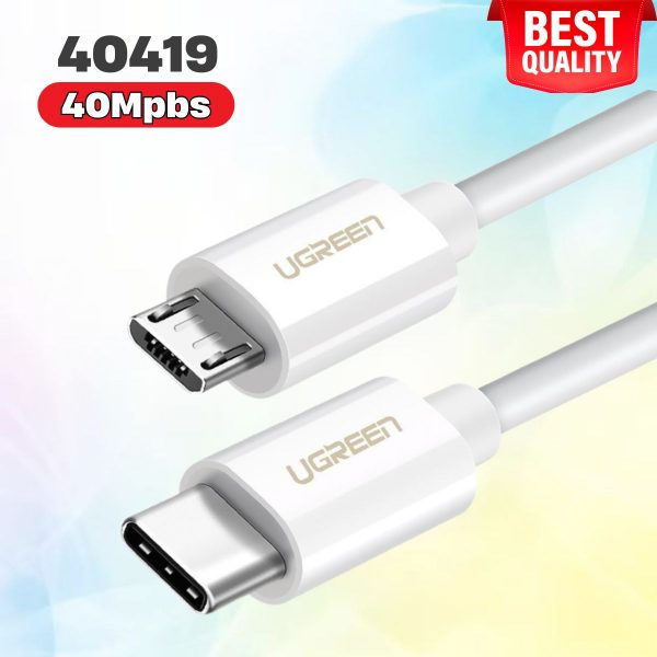 Dây USB Type-C sang micro USB Ugreen 40419 US142 dài 1,5m, Màu trắng, Đầu nối mạ vàng 24K