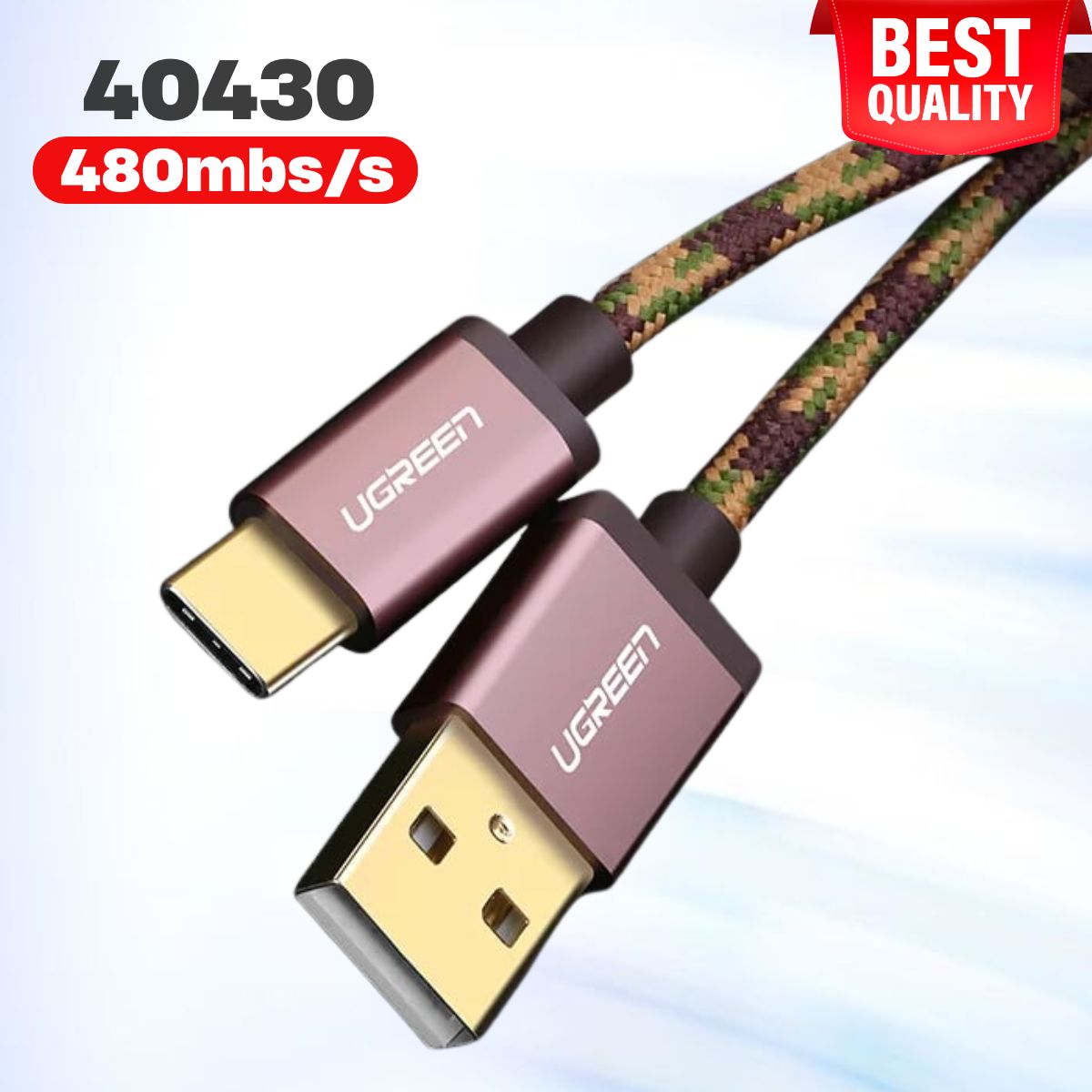 Cáp sạc USB TypeC Ugreen 40430 US250 Tốc độ 480mbs/s, Đầu nối mạ vàng 24K