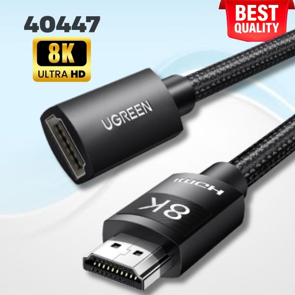 Cáp nối dài HDMI 2.1 Ugreen 40447 Dài 1m, Hỗ trợ độ phân giải 8K 60Hz, Băng thông 48Gbp, đầu mạ Niken chống Oxy hóa