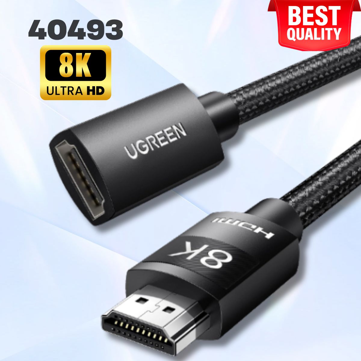 Cáp HDMI 2.1 dài 0,5M Ugreen 40493 8K@60Hz 48Gbps, Hỗ trợ HDR eARC, Tần số 1536kHz