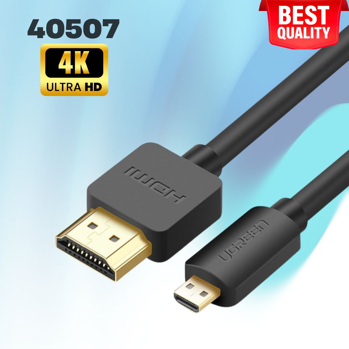 Cáp Micro HDMI to HDMI dài 2M Ugreen 40507 HD127 dài 2m. Màu đen, Hỗ trợ 4K 60Hz, Giảm tình trạnh nhiễu