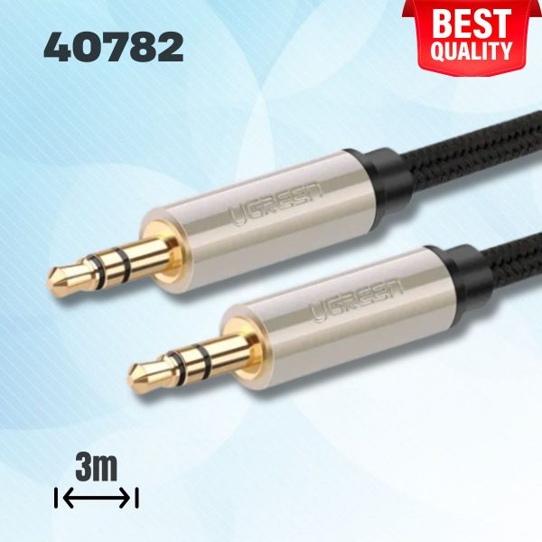 Cáp Audio 3.5mm Aux Ugreen 40782 dài 3m, Đâu bọc kim loại, Truyền âm thanh chất lượng