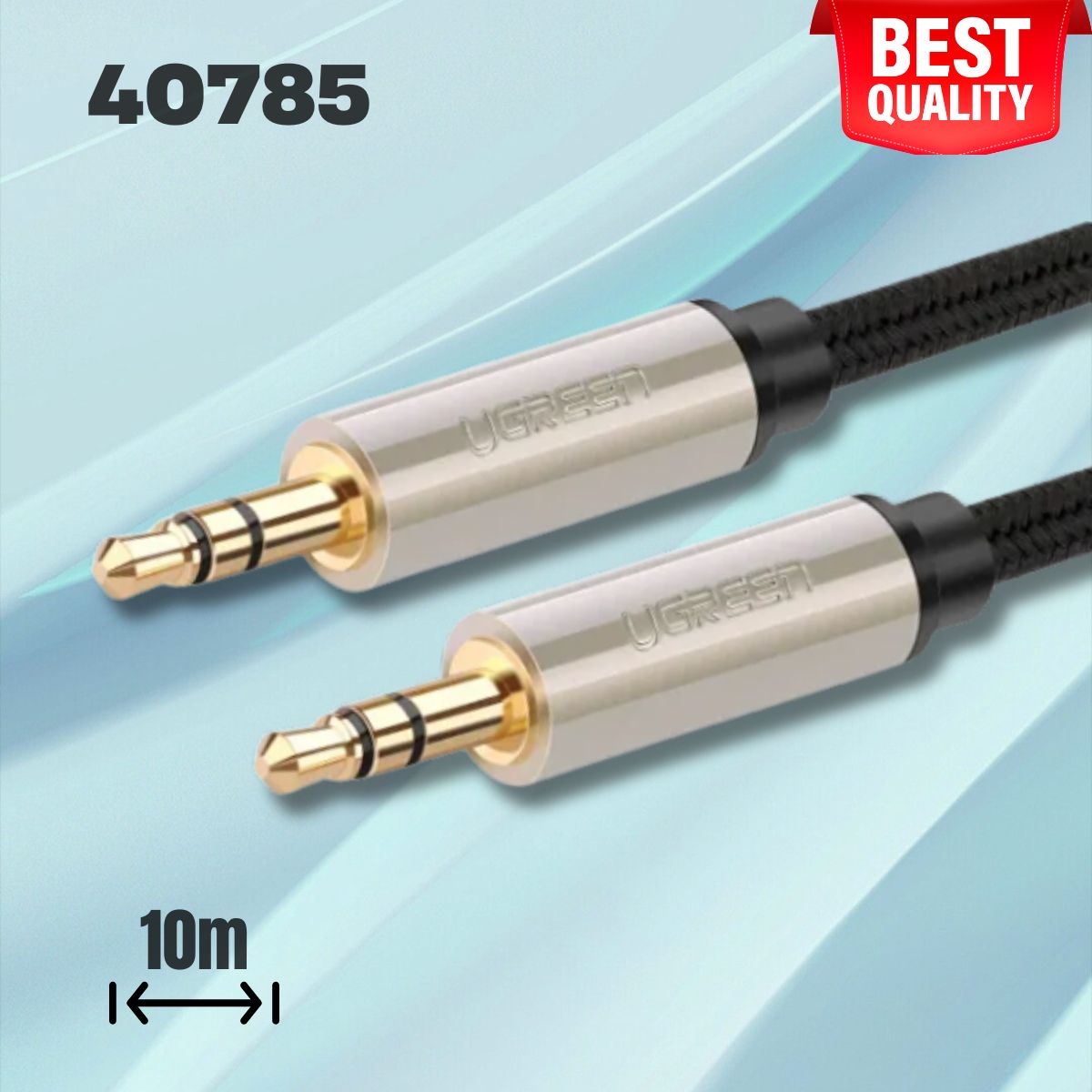 Cáp Audio 3.5mm Ugreen 40785 AV125 Dài 10M, Đầu mạ vàng 24k, Vỏ chống gập