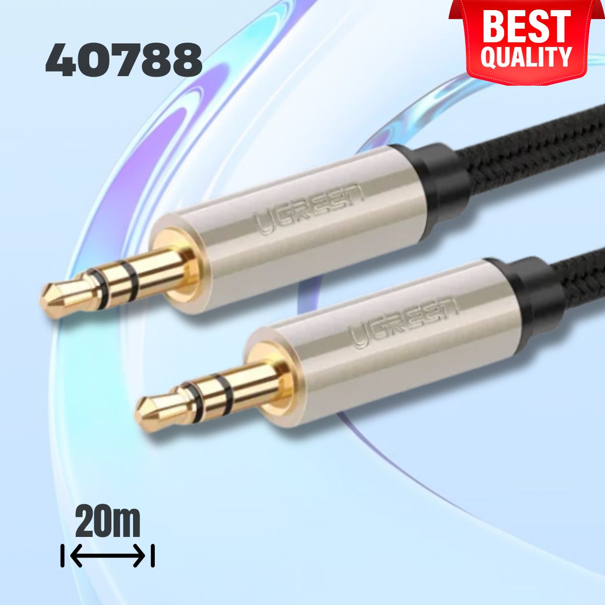 Cáp âm thanh 2 đầu 3.5mm dương đầu bọc kim loại Ugreen 40788 AV125 20M màu đen, Két nối quá cổng AUX