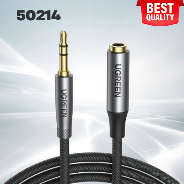 Cáp nối dài âm thanh AUX 3.5mm Ugreen 50214 dài 0,5m, màu bạc, Vỏ hợp kim nhôm cao cấp