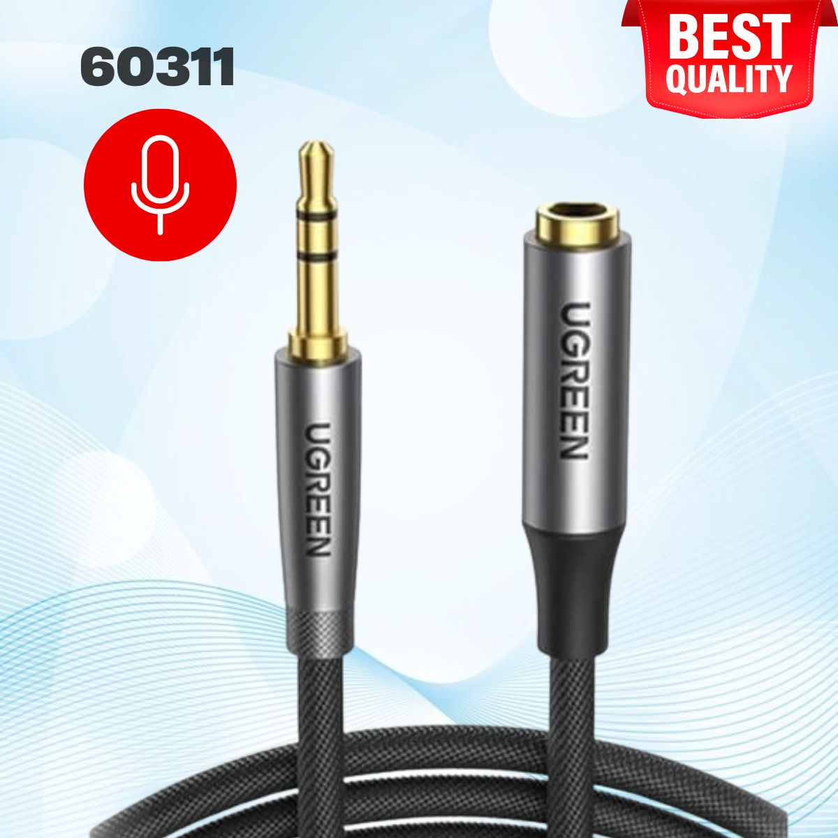 Cáp audio Ugreen 60311 3.5mm nối dài 5m, Vỏ nhôm, Đầu nối mạ vàng cao cấp