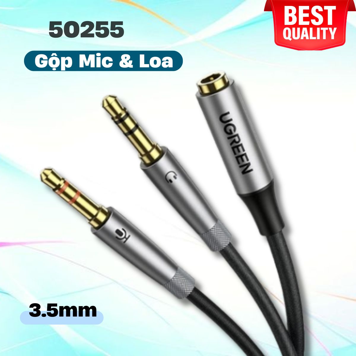 Cáp chữ Y gộp Mic & Loa sang tai nghe có Mic Ugreen 50255 cao cấp (đầu bọc hợp kim)