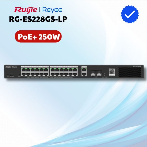 Switch Ruijie Reyee RG-ES228GS-LP 24 Cổng PoE+ 250W, 02 Cổng RJ45 1GB, 02 Cổng SFP 1GB