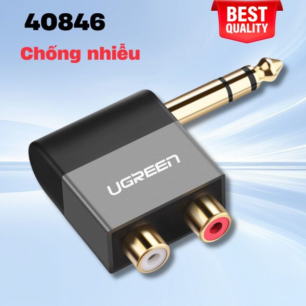 Đầu chuyển Ugreen 40846 AV147 Stereo 6.35mm sang 2 Bông sen (RCA L/R) Không rỉ sét, Chống nhiễu