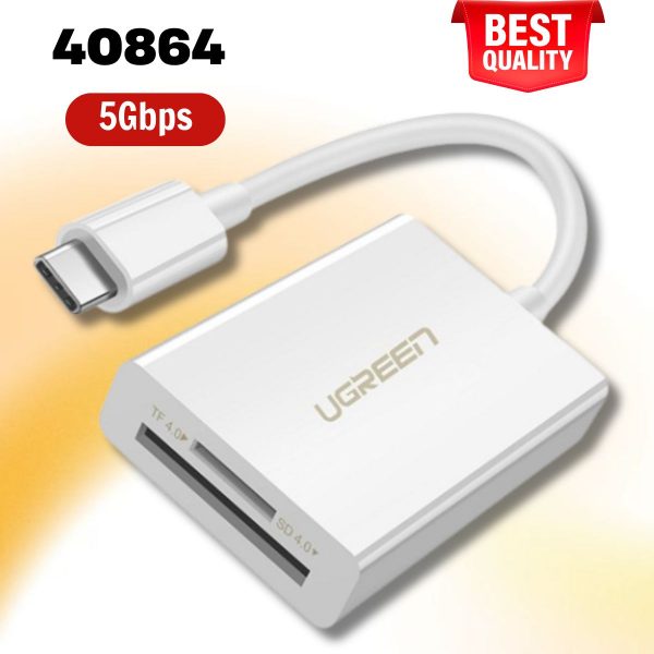 Đầu đọc thẻ USB Type-C cho thẻ nhớ TF/SD 4.0 Ugreen 40864 US235 15cm, Màu trắng, Tốc độ 5Gbps