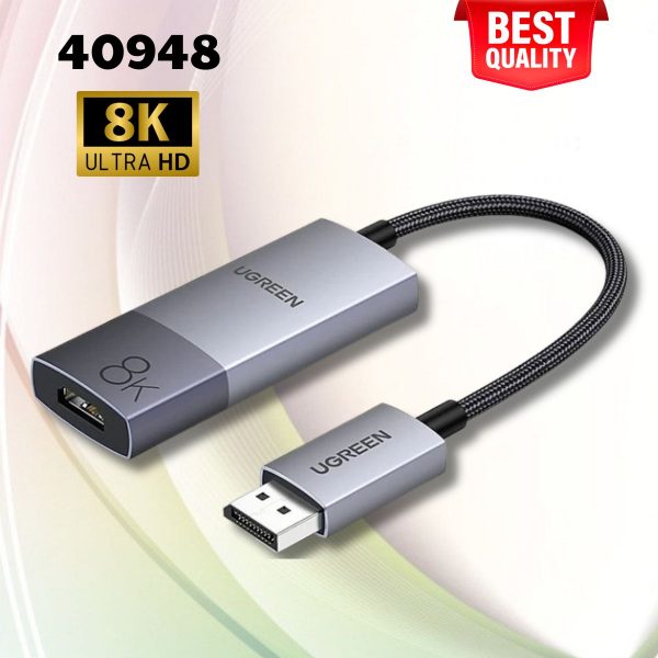 Cáp chuyển Displayport to HDMI Ugreen 40948 Hỗ trợ 8k@60Hz, Tốc độ 48Gbps