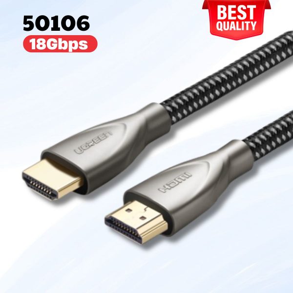 Cáp HDMI 2.0 Carbon  Ugreen 50106 dài 1m, Chuẩn 3D 4K@60MHz, Đầu nôi mạ vàng, Băng thông 18Gbps