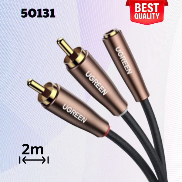 Cáp chuyển đổi âm thanh Ugreen 50131 2RCA dương sang 3.5mm âm dài 2M  Bọc nhôm, bện Nylon cao cấp