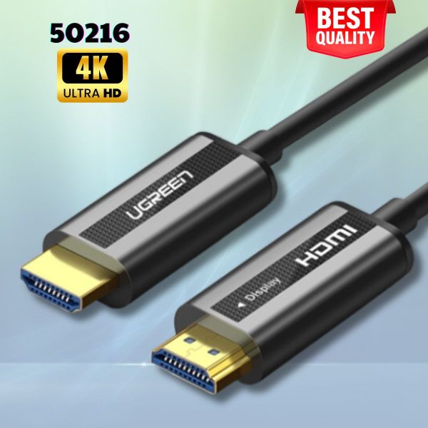 Cáp HDMI 2.0 sợi quang 20m Ugreen 50216 Hỗ trợ 4K/60Hz, Đầu mạ vàng chống oxy hoá