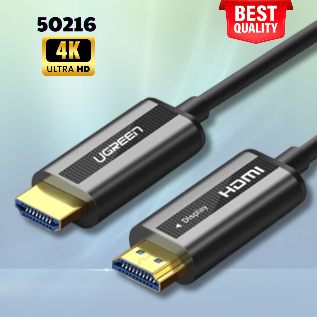 Cáp HDMI 2.0 sợi quang 20m Ugreen 50216 Hỗ trợ 4K/60Hz, Đầu mạ vàng chống oxy hoá